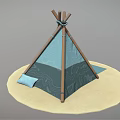Canvas Tepee Tent Setup on Sandy Ground with Folding Chair and Open Entrance
