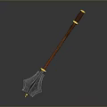 Medieval Polearm With Metallic Head Wooden Handle And Decorative Golden Accents