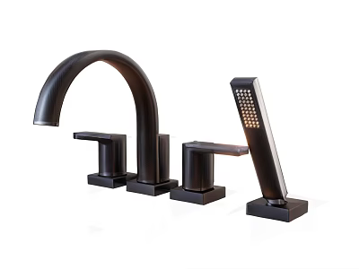 Modern Black Faucet With Curved Spout Dual Handles And Handheld Sprayer 3d model