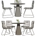 Minimalist Dining Table And Chairs Set With Metal Wire Frame And Conical Base 3d model