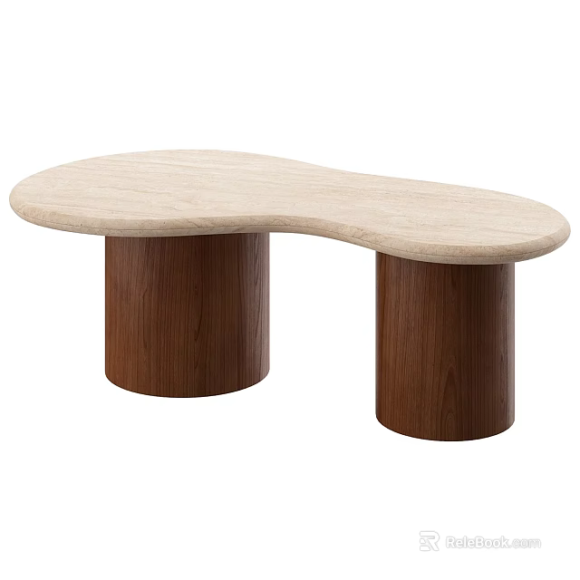 Modern Irregular Shaped Coffee Table With Light Top And Dark Wooden Legs 3d model 