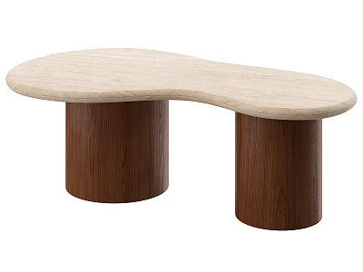 Modern Irregular Shaped Coffee Table With Light Top And Dark Wooden Legs 3d model