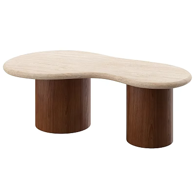 Modern Irregular Shaped Coffee Table With Light Top And Dark Wooden Legs 3d model