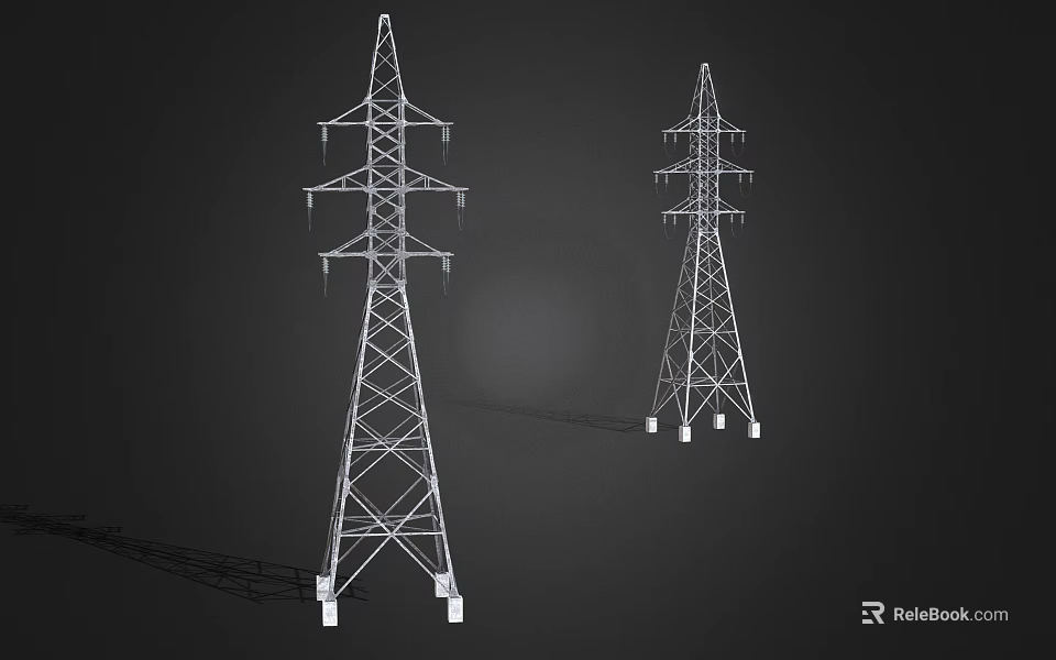 Two High Voltage Electricity Pylons With Metal Lattice Structure For Power Transmission 3d model 