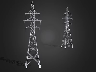 Two High Voltage Electricity Pylons With Metal Lattice Structure For Power Transmission 3d model