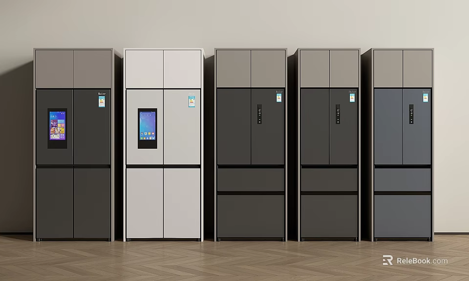 Modern Refrigerators With Smart Screens In Various Colors And Designs For Home Use 3d model 