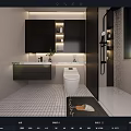 Modern Bathroom Interior With Vanity Mirror Cabinet Toilet Shower Area And Tile Floor