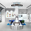 Bright Retail Store In Shopping Mall With Glass Windows Display Racks Glasses And Counter