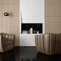 Modern Shower Sauna Interior With Beige Square Tile Walls Brown Leather Armchairs And Black Smooth Floor