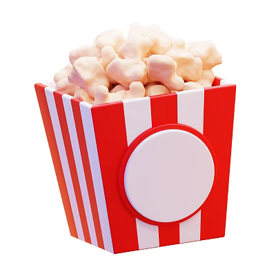 Crispy Fresh Popcorn in Red and White Striped Paper Snack Bucket 3d model