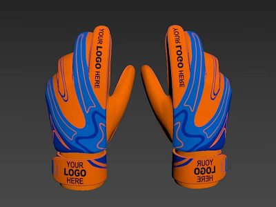 Orange And Blue Football Gloves With Customizable Logo Space And Wave Patterns 3d model