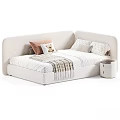 Green And Beige Kids Bed With Soft Pillows Cozy Blankets And Small Nightstand