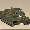 Modern Camouflage Military Tank with Turret Main Gun Barrel Antennas and Tracks