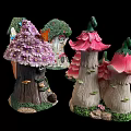Colorful Decorative Fairy House Figurines With Mushroom Roofs And Flower Accents