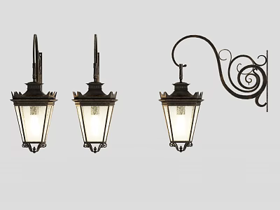 Classical Wall Sconces Featuring Black Metal Frames Glass Shades And Scroll Design Arms 3d model