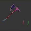 Ornate Blue Axe with Red Handle and Gold Decorative Details and Small Accessories
