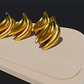 Golden Bananas Arranged in Three Bunches on Light Wooden Tray