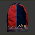 Traditional Red And Blue Hat With Colorful Trim And Circular Ornaments