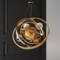 Celestial Chandelier with Golden Circular Rings and Planet Decorations in Modern Interior Design