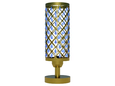 Modern Gold Table Lamp With Blue Diamond Pattern Shade And Base 3d model