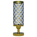 Modern Gold Table Lamp With Blue Diamond Pattern Shade And Base