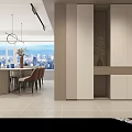 Modern Living Dining Room Interior With Large Windows City View Beige Sofa And Rug