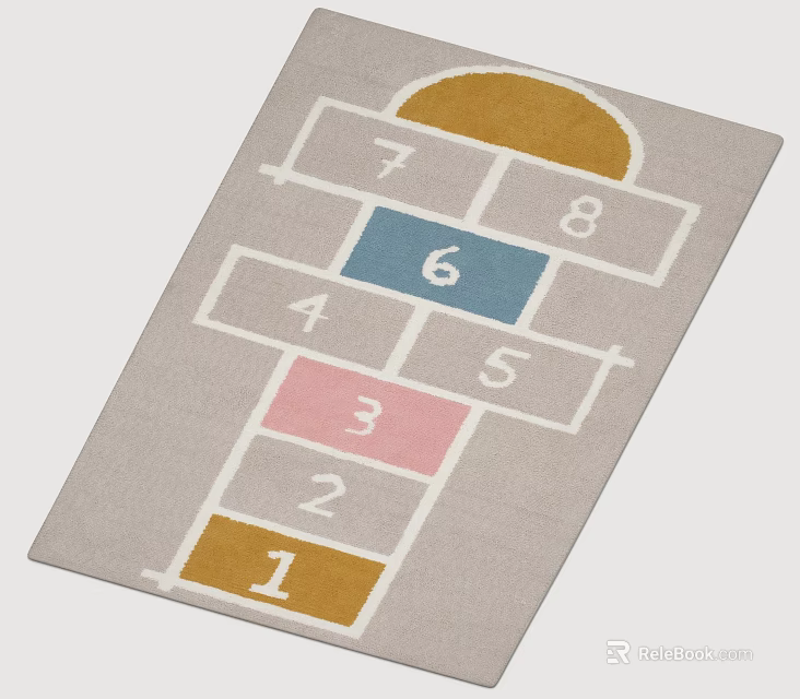 Square Rug With Hopscotch Design Colorful Number Blocks Gray Background White Lines 3d model 