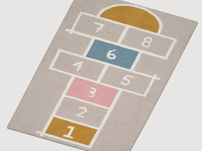 Square Rug With Hopscotch Design Colorful Number Blocks Gray Background White Lines 3d model