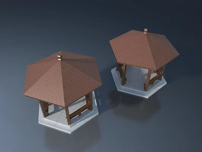 Octagonal Pavilion Swing Door With Brown Roof Wooden Structure And White Base 3d model