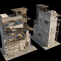 Dilapidated Multi Story Buildings With Rusted Metal Structures And Broken Roofs