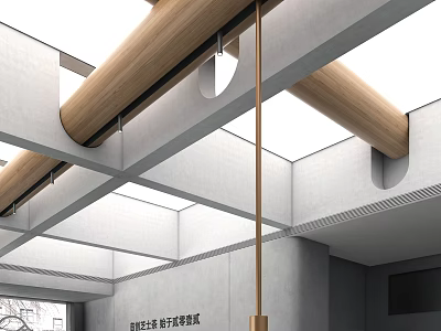 Modern Cafe Interior Design With Wooden Beams Skylight And Minimalist Ceiling Structure 3d model