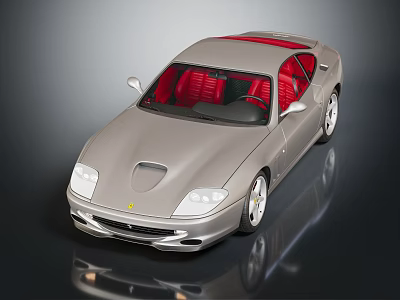 Shiny Silver Sports Car Featuring Red Leather Seats Sleek Aerodynamic Body And Reflective Exterior Surface 3d model