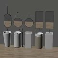 Various Design Washbasins With Wall Mounted Mirrors In Modern Bathroom Interior 3d model