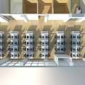 Bright Modern Public Office Space With White Cubicles Computers Large Windows And Wooden Flooring
