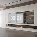 Modern Built in TV Wall Unit With LED Lighting Decor Items And Storage Space