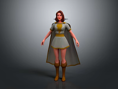 3D Game Movie Character With Brown Hair Gray Dress Yellow Cape And Brown Boots 3d model