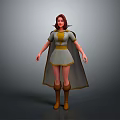3D Game Movie Character With Brown Hair Gray Dress Yellow Cape And Brown Boots