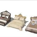 Elegant Double Bed Designs With Carved Headboards And Soft Bedding Styles 3d model