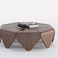 Modern Octagonal Walnut Wood Coffee Table With Stack Of Books 3d model