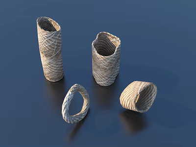 Woven Living Items In Various Shapes With Natural Beige Color For Home Decor 3d model