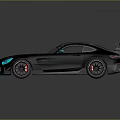 Black Two Door Sports Car With Blue Headlights Rear Spoiler And Silver Stripes