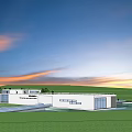 Green Landscape Design Featuring Water Area White Building Pathway And Open Space