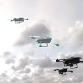 Smart Machines Drones Flying In Cloudy Sky With Multiple Units