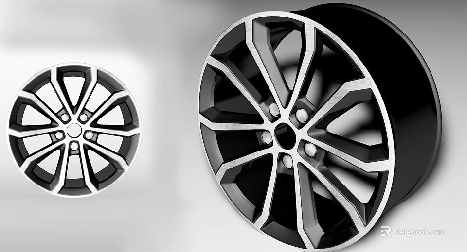 Alloy Car Tire Rims Featuring Modern Black and Silver Spoke Design 3d model 