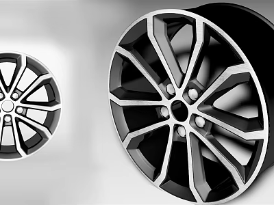 Alloy Car Tire Rims Featuring Modern Black and Silver Spoke Design 3d model