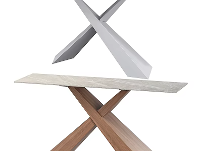 Modern Functional Desk with X Shaped Wooden Legs and Smooth Marble Top Surface 3d model