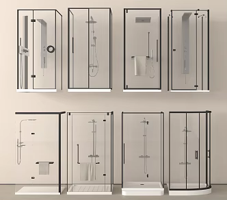 Very narrow shower room with very narrow glass door 3d model