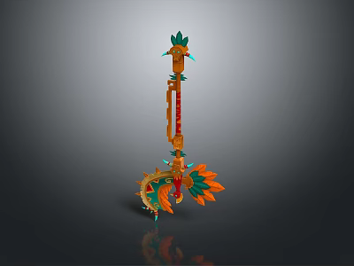 Elaborate Decorative Weapon with Vibrant Orange and Green Phoenix Themed Ornamental Details 3d model