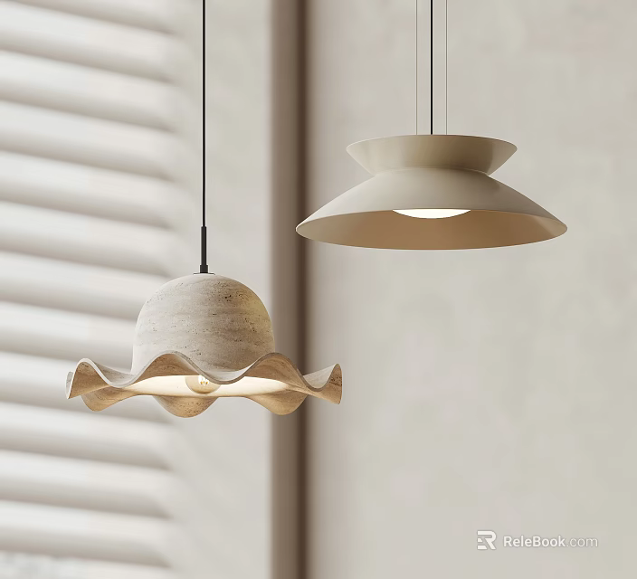 Modern Interior Pendant Lights With Scalloped Edge And Simple Dome Design 3d model