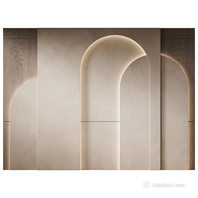 Light Colored Wall With Arched Design Wooden Accents And Smooth Texture 3d model